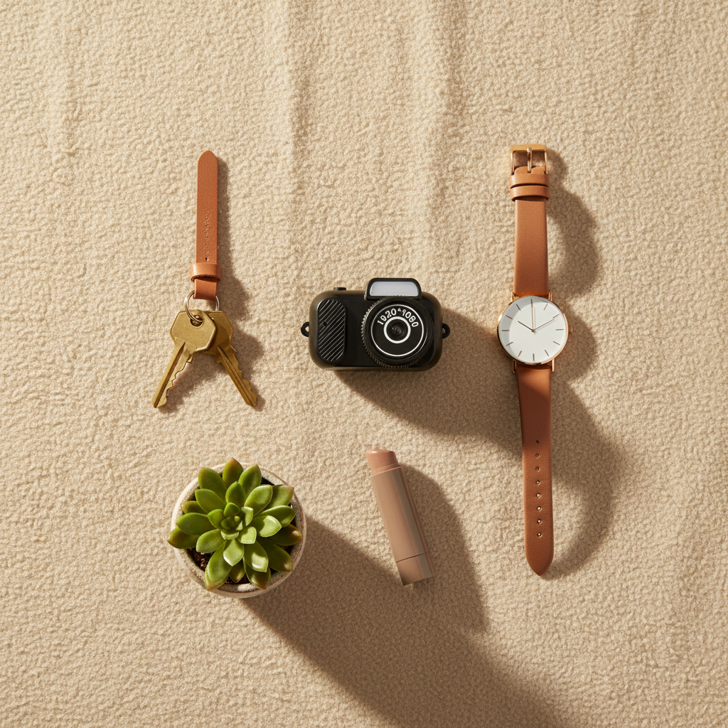 Beige lifestyle flat lay