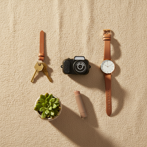 Beige lifestyle flat lay